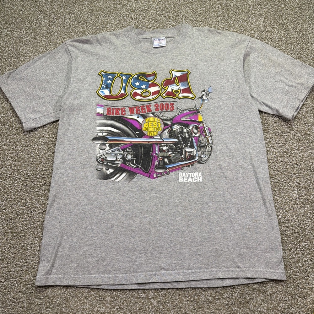 Vintage Bike Week 2003 Graphic Tee Size Large Y2K Double Sided